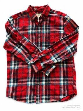 St John’s Bay Men’s M Red Plaid Flannel Shirt Super Soft 100% Cotton